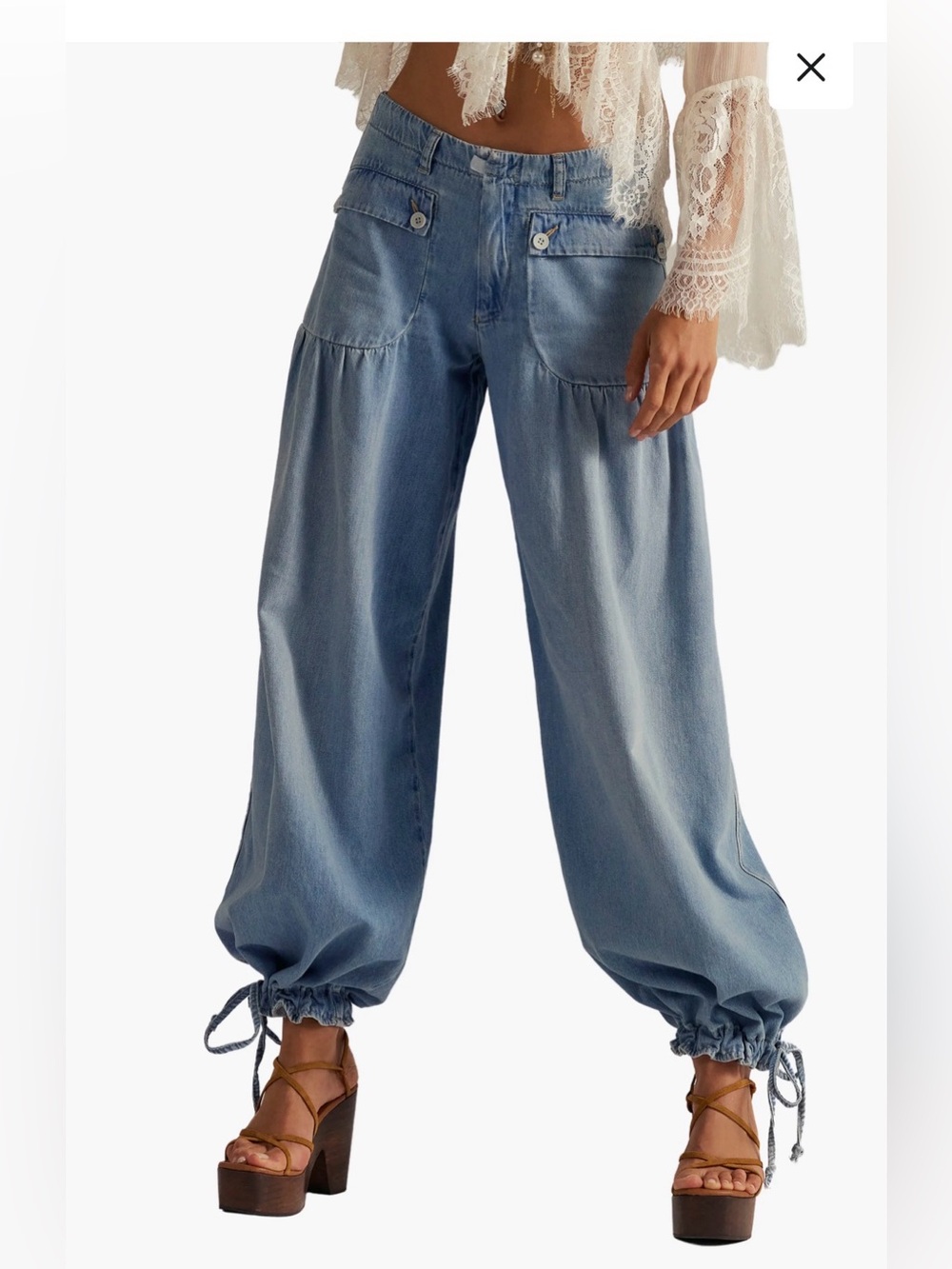 We The Free Lotus High Waist Tie Hem Barrel Leg Jeans, size 27